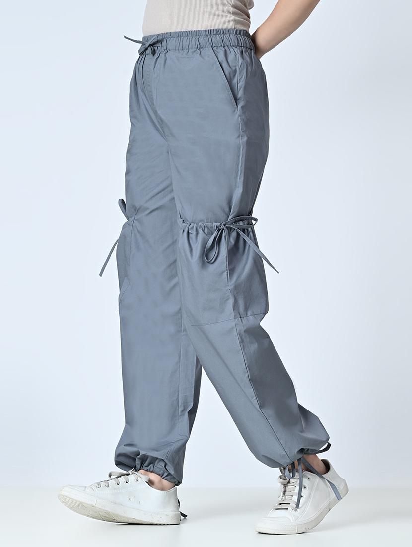 women high-rise solid baggy cargo pants - 21491289 - Standard Image - 2