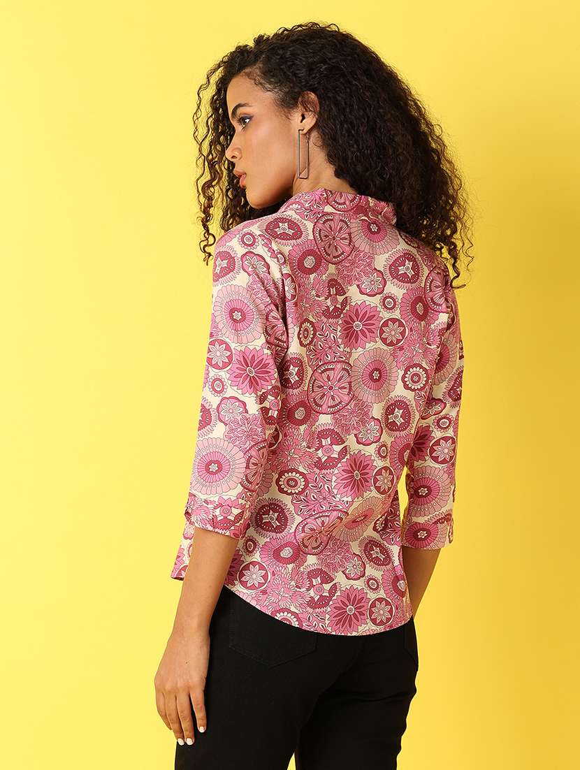 women printed three quarter sleeves collared shirt - 21491332 - Standard Image - 2