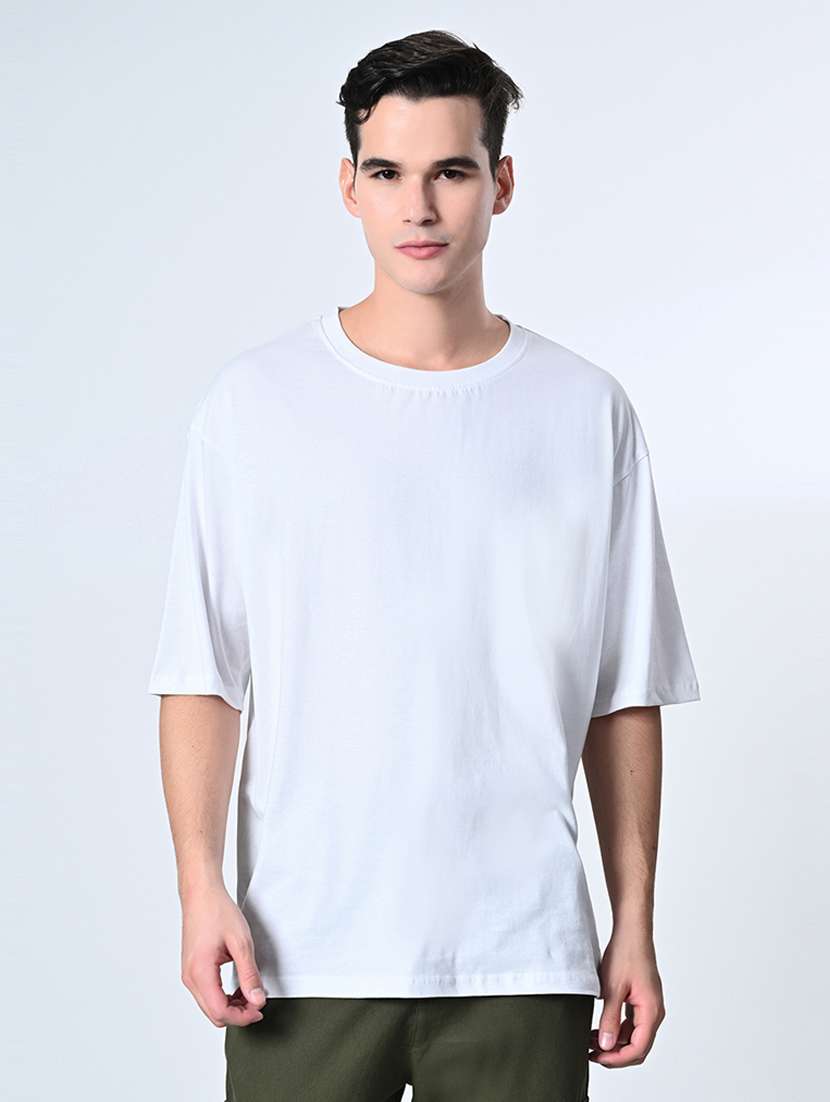 men solid oversized plain t-shirt