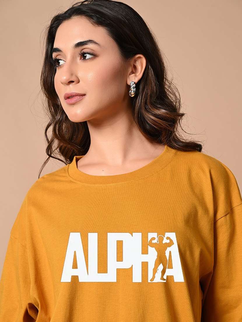 women mustard cotton regular t-shirt - 21491386 - Standard Image - 2