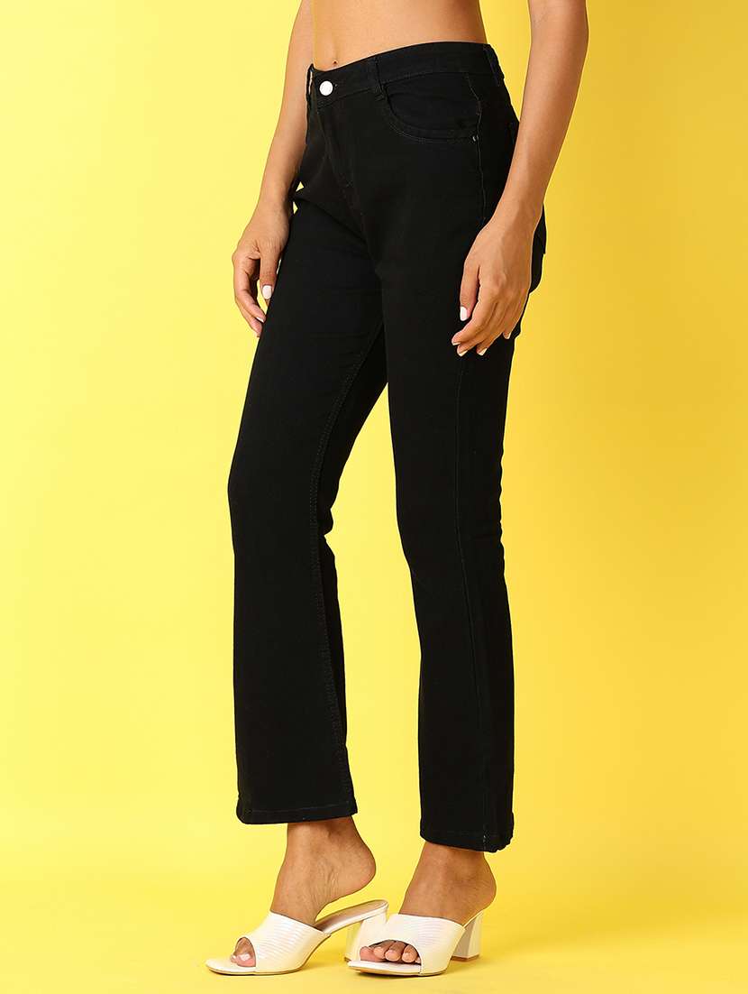 Women Black Solid Bootcut Jean