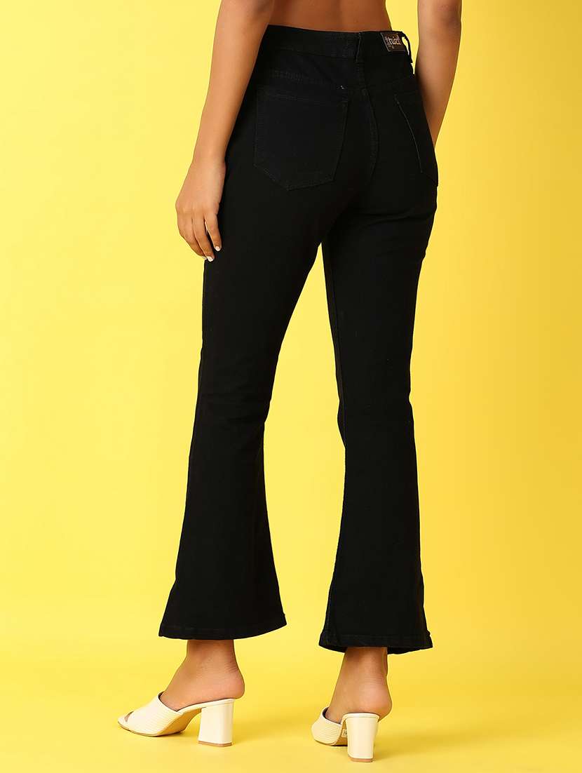 Women Black Solid Bootcut Jean