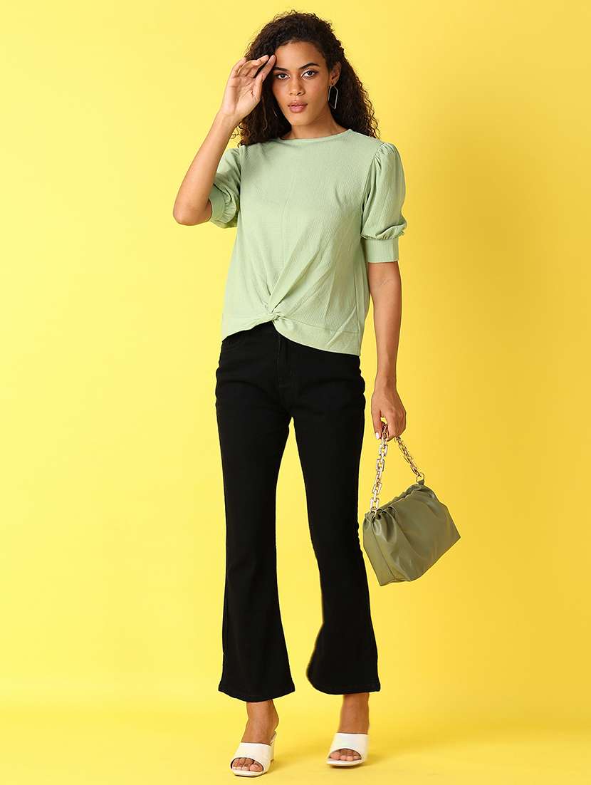 Women Black Solid Bootcut Jean