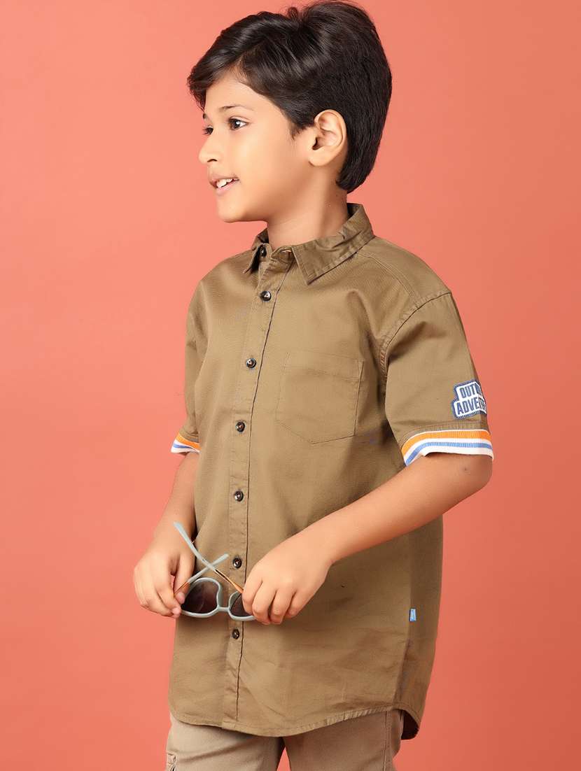 boys brown solid shirt - 21491802 - Standard Image - 2