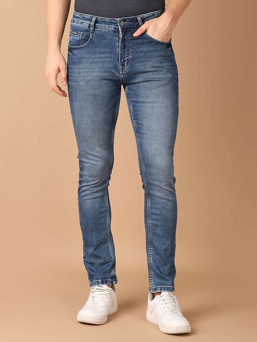 men blue plain jeans