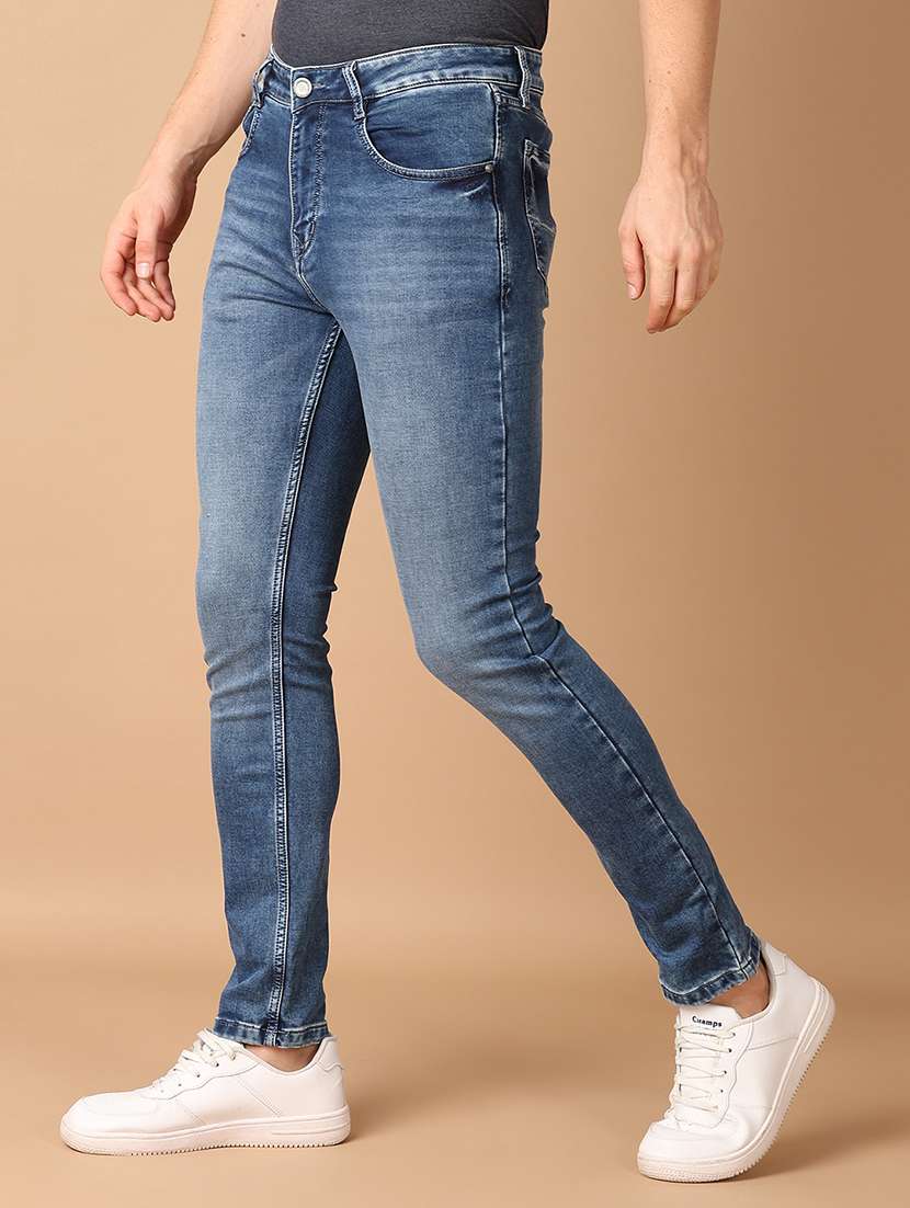 men blue plain jeans - 21492100 - Standard Image - 2