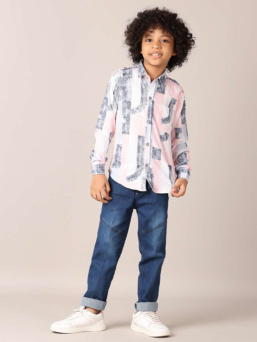 boys printed long sleeves shirt & jeans set