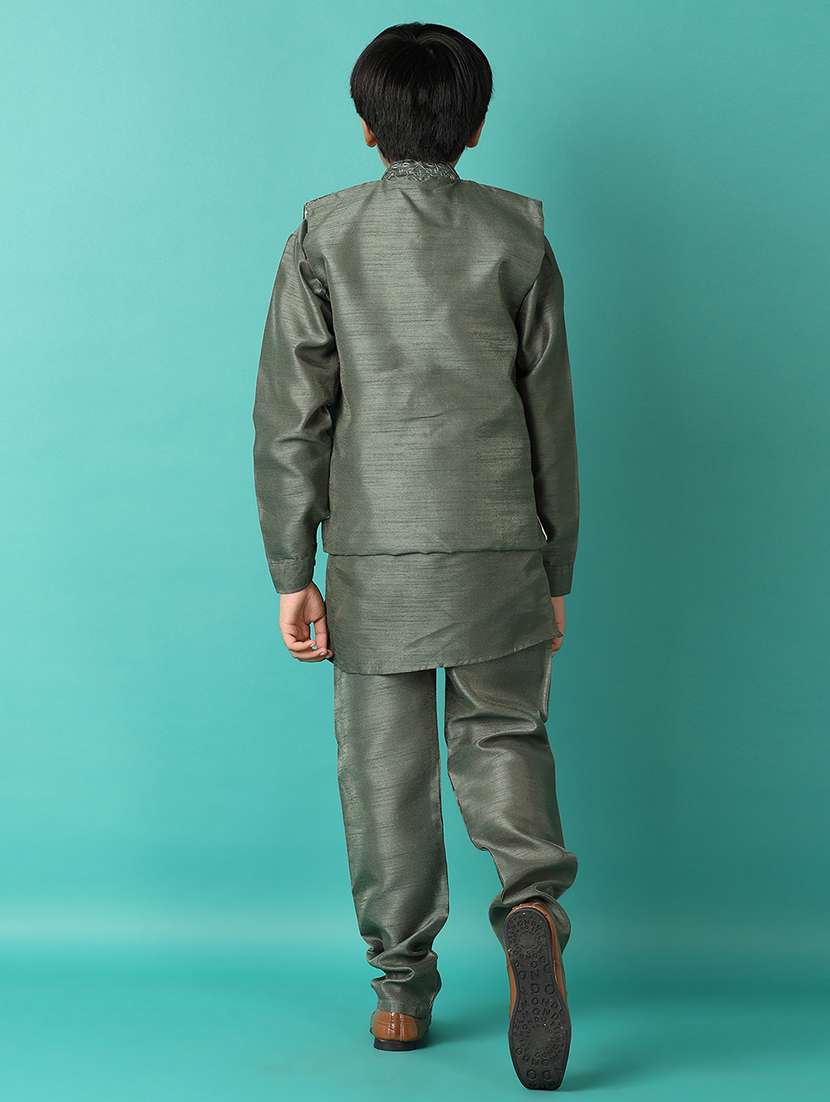 boys embroidered detailed kurta set with jacket - 21492325 -  Standard Image - 2