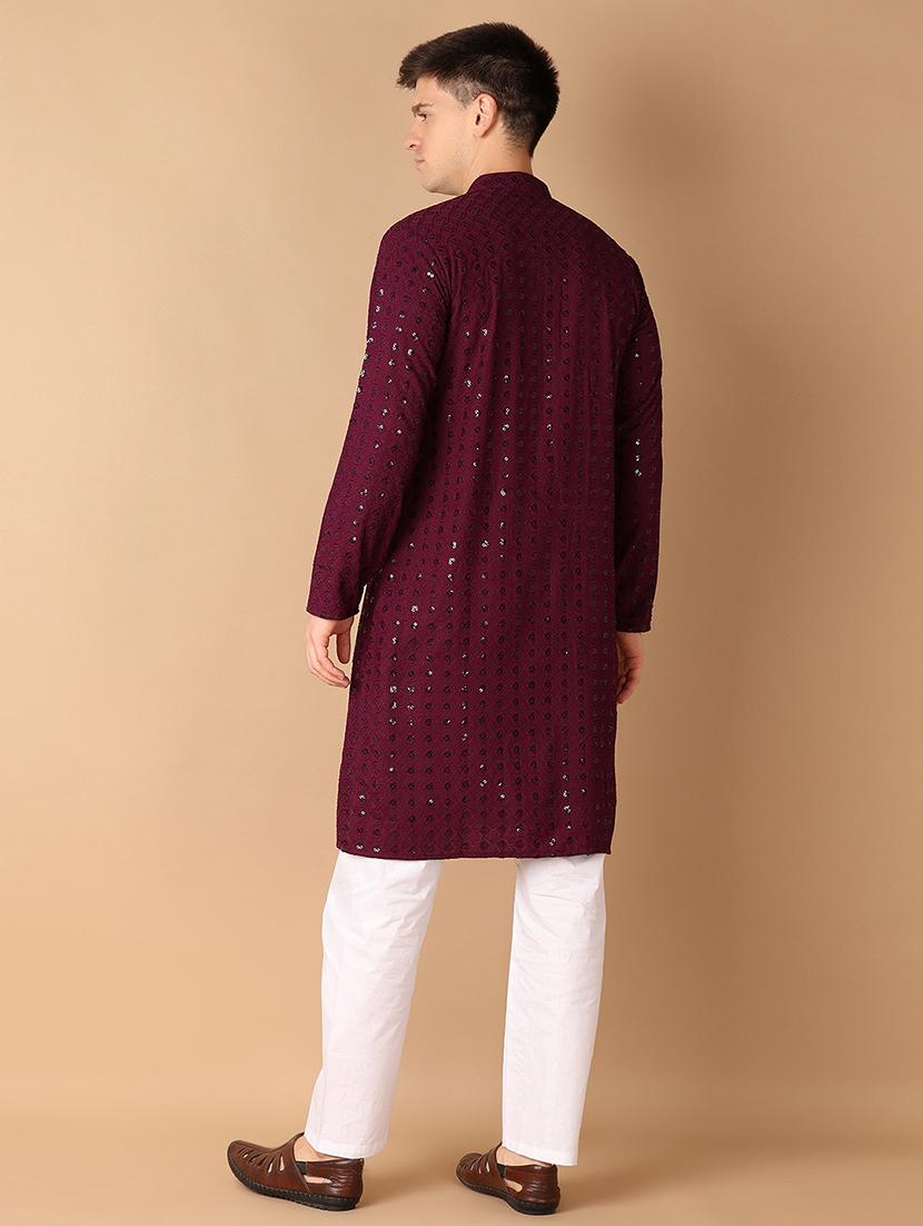 men purple self-designed kurta pyjama set - 21492335 - Standard Image - 2