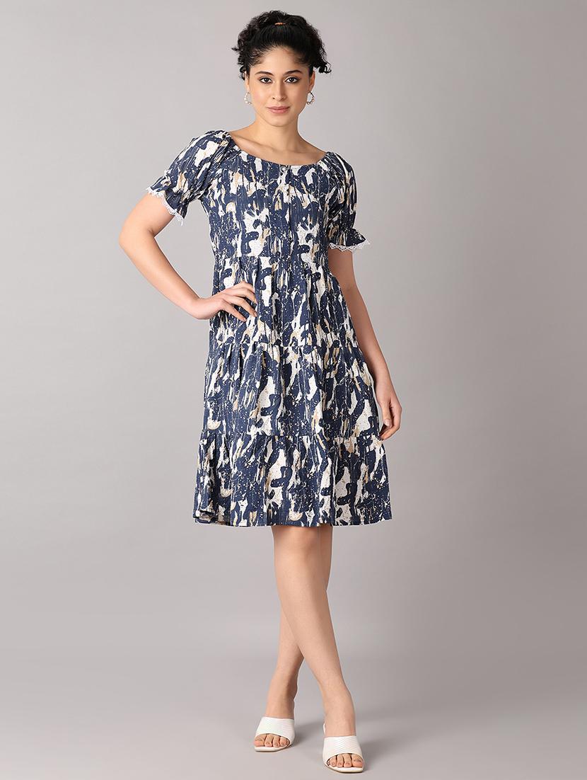 women printed boat neck tiered dress - 21492341 -  Zoom Image - 0