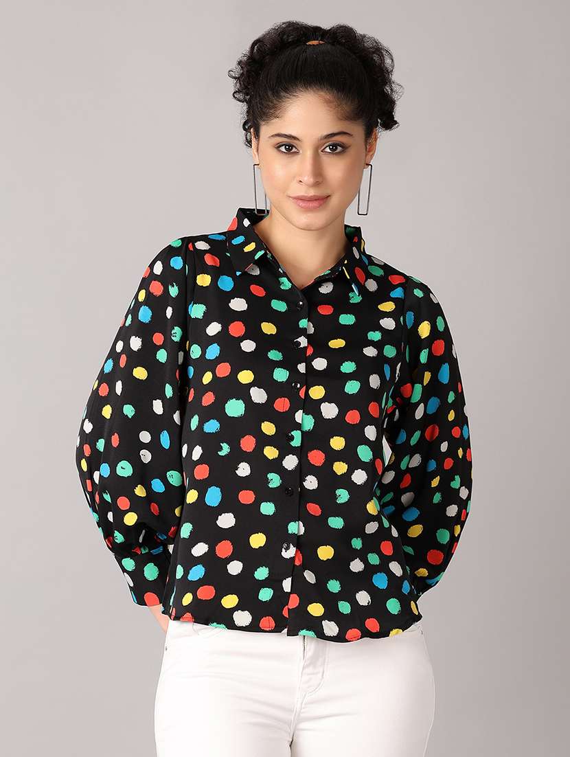 women black polka dot printed regular shirt - 21492407 - Zoom Image - 0