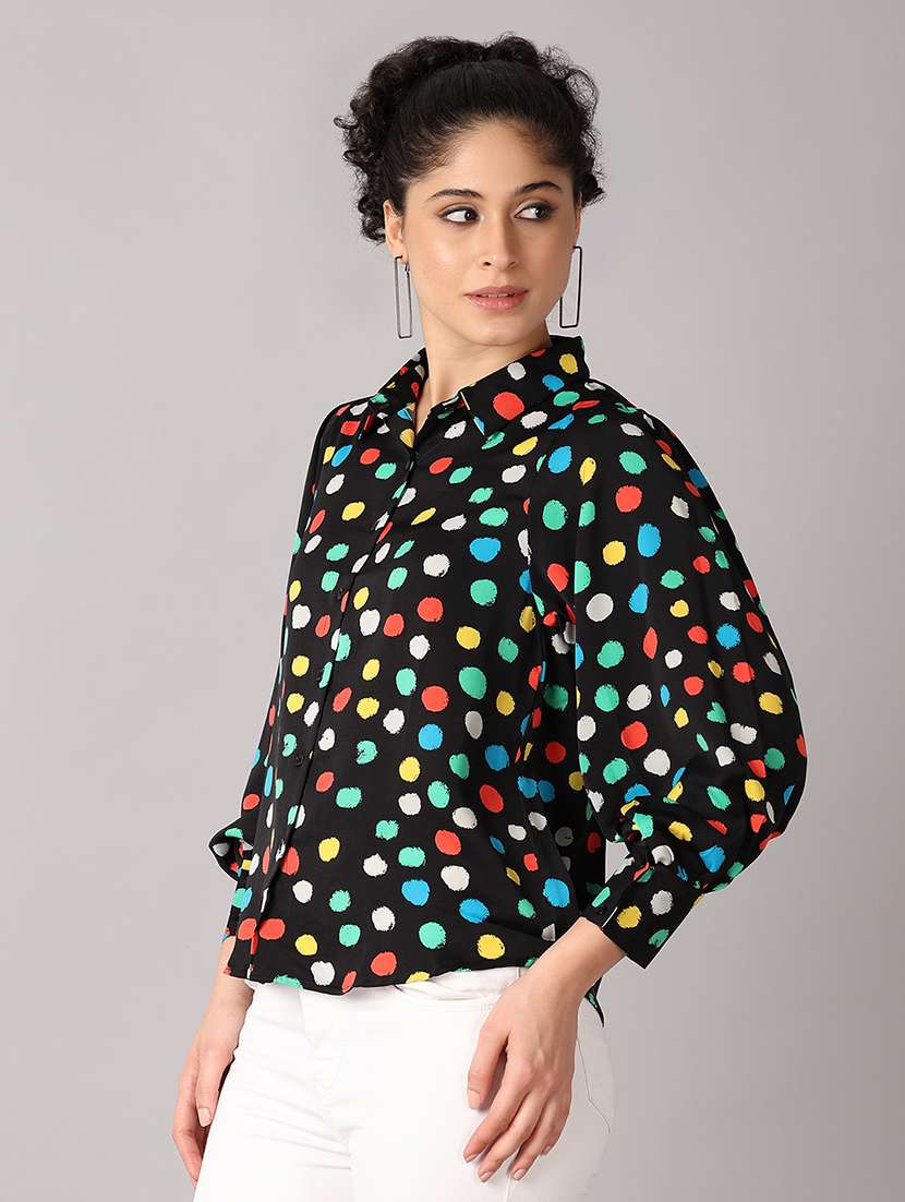 women black polka dot printed regular shirt - 21492407 - Standard Image - 2