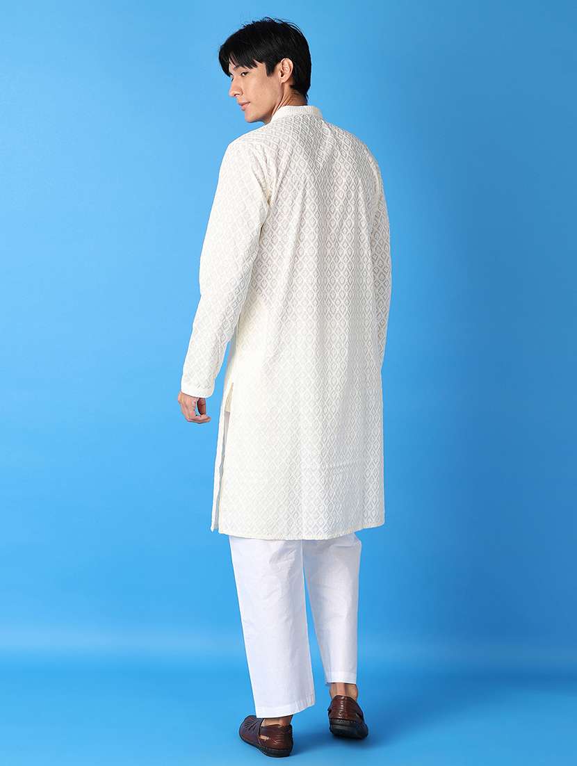 men cream self-designed kurta pyjama set - 21492516 -  Standard Image - 2
