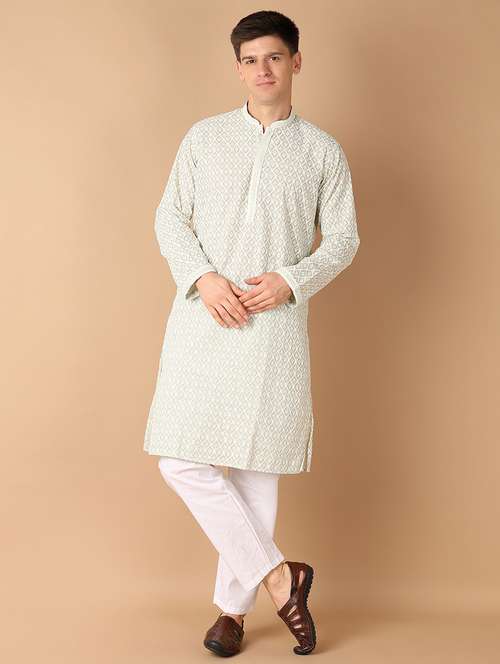 men green self-designed kurta pyjama set - 21492517 - Standard Image - 0