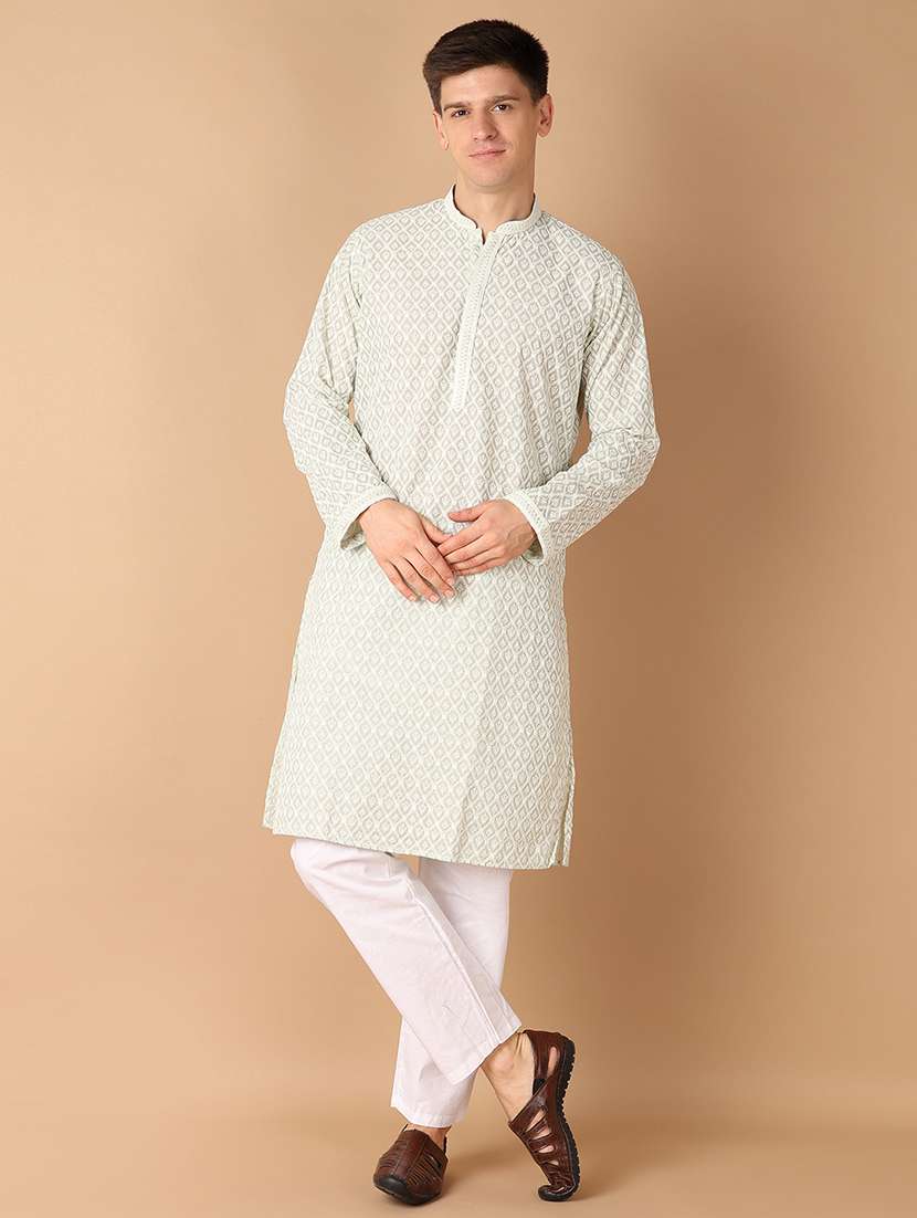 men green self-designed kurta pyjama set - 21492517 - Zoom Image - 0