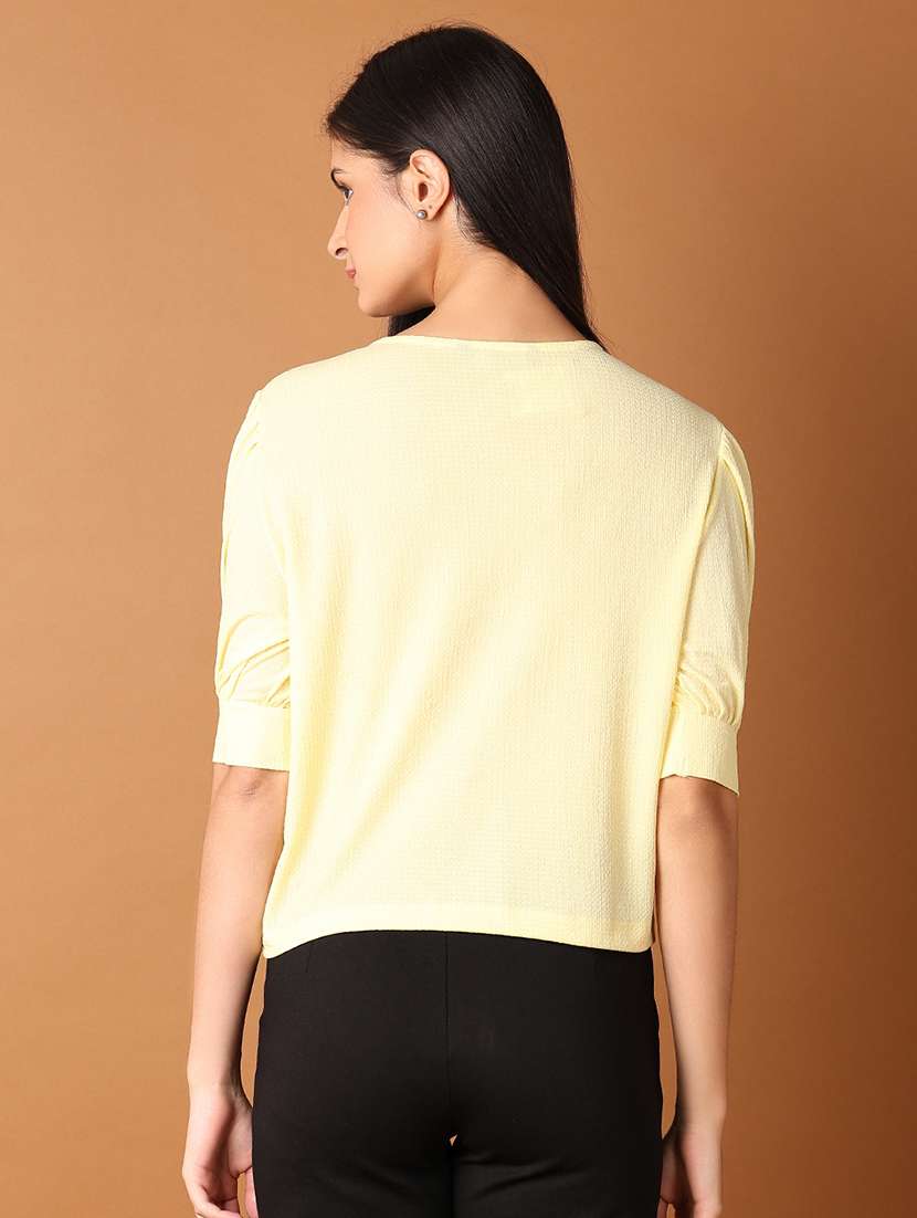 women yellow solid round neck top - 21492567 - Standard Image - 2