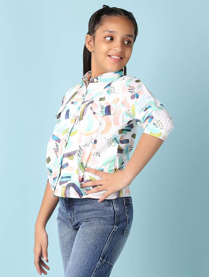girls printed collared shirt style top - 21492690 - Standard Image - 2