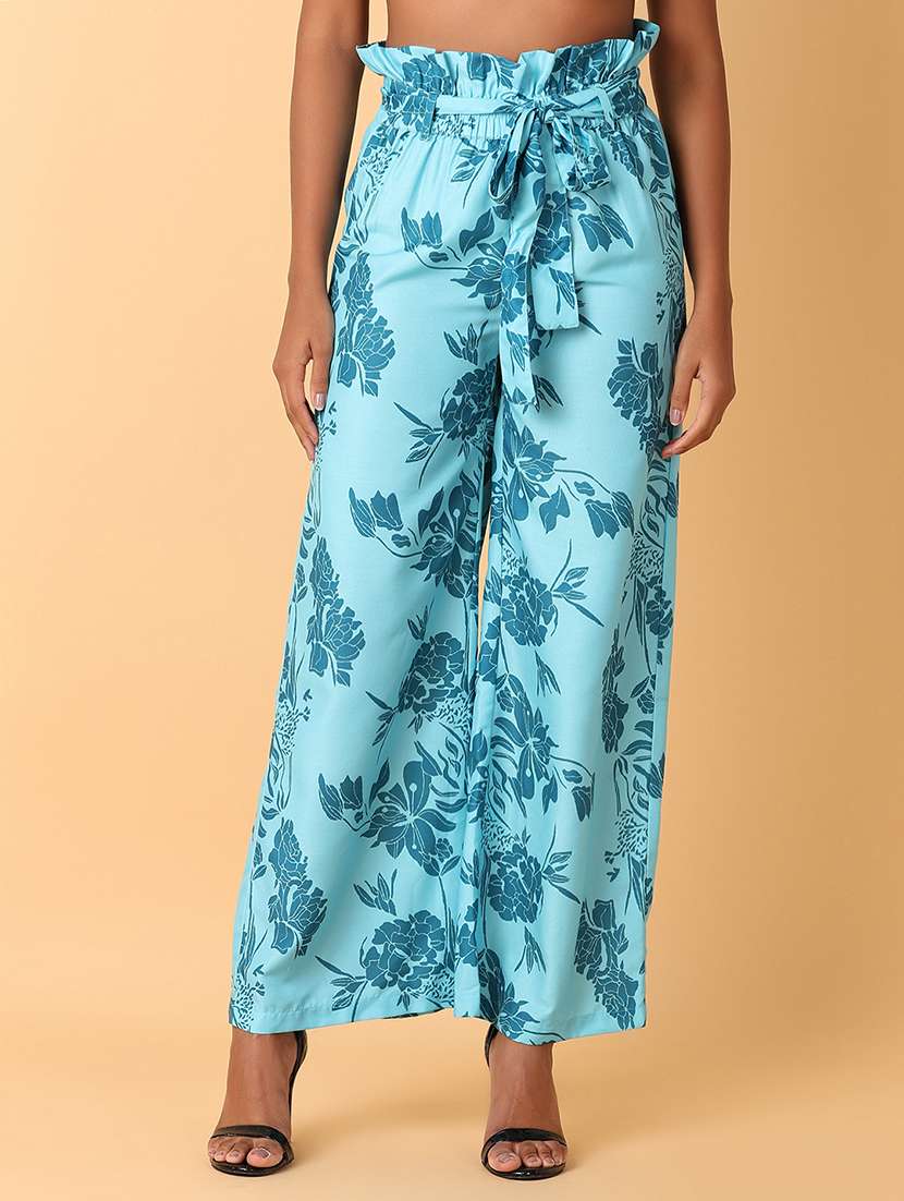 women printed high rise wide leg trouser