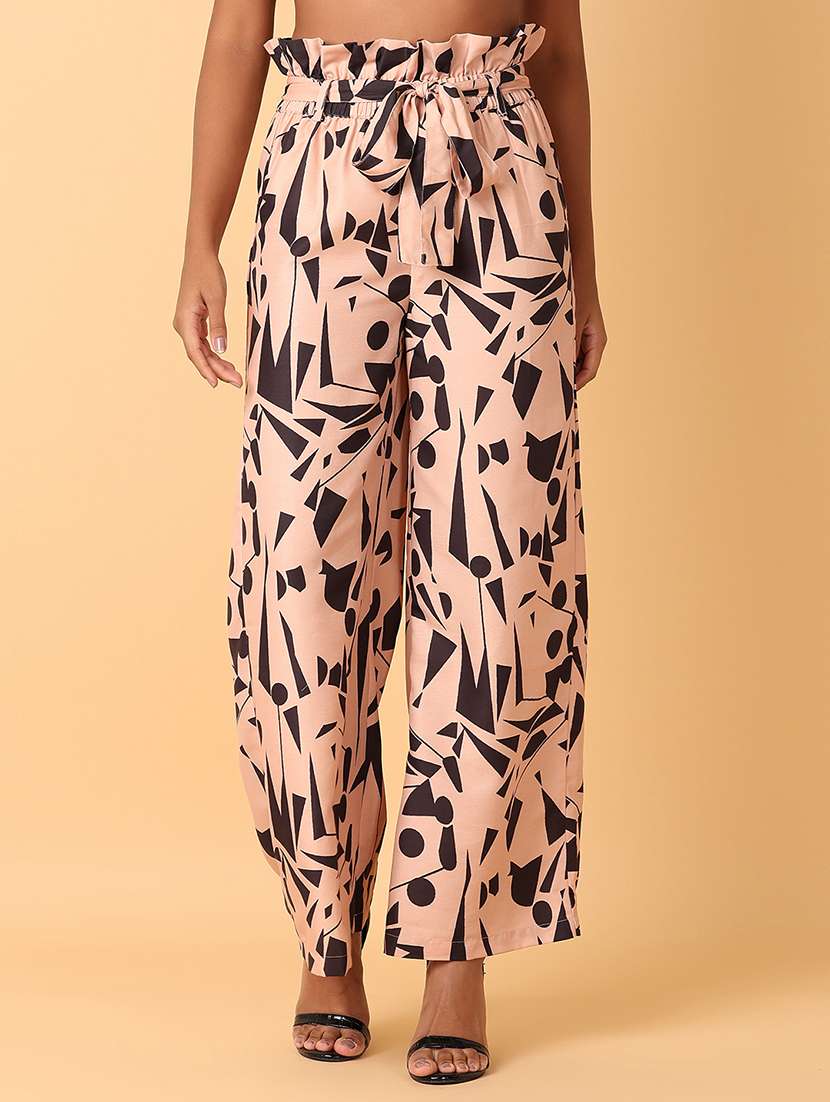 women solid high rise wide leg trouser