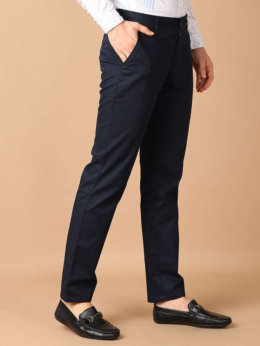 men navy blue solid chinos casual trouser - 21492801 -  Standard Image - 2