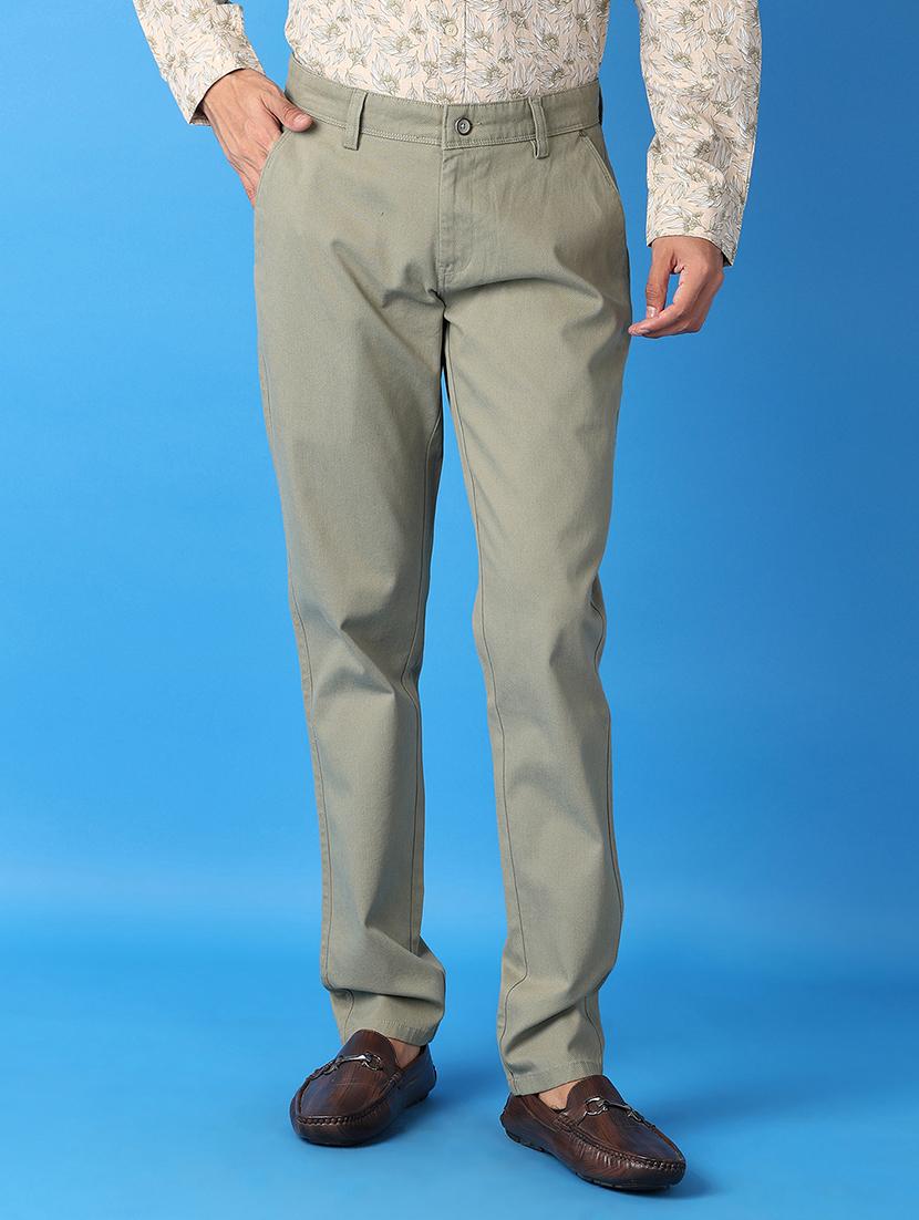 men green solid chinos casual trouser