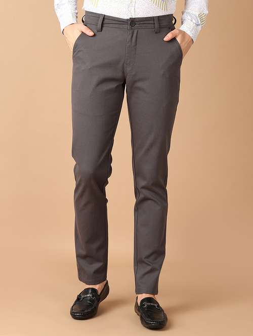 men grey solid chinos casual trouser - 21492816 -  Standard Image - 0