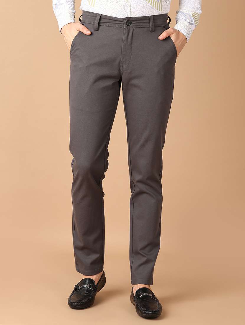 men grey solid chinos casual trouser - 21492816 -  Zoom Image - 0