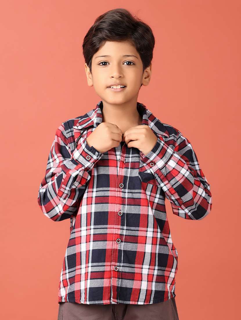 boys red checks shirt