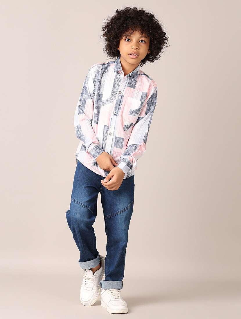 boys printed long sleeves shirt & jeans set
