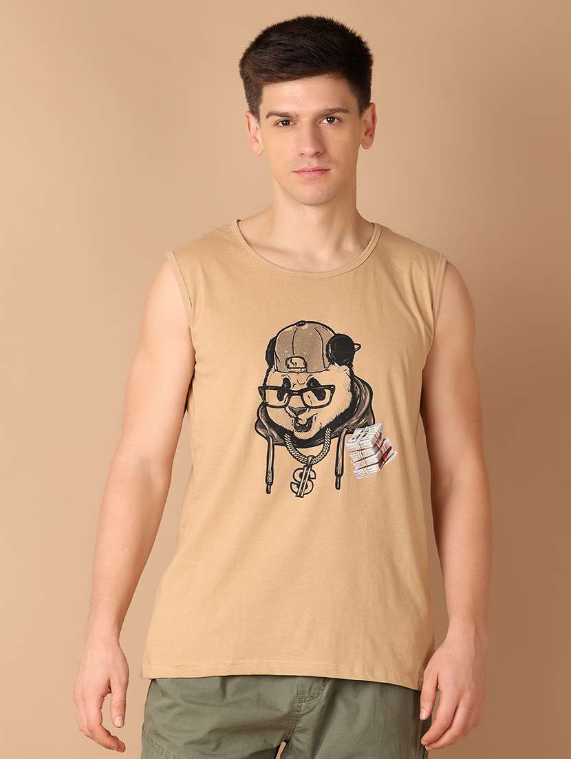 men round neck front printed t-shirt