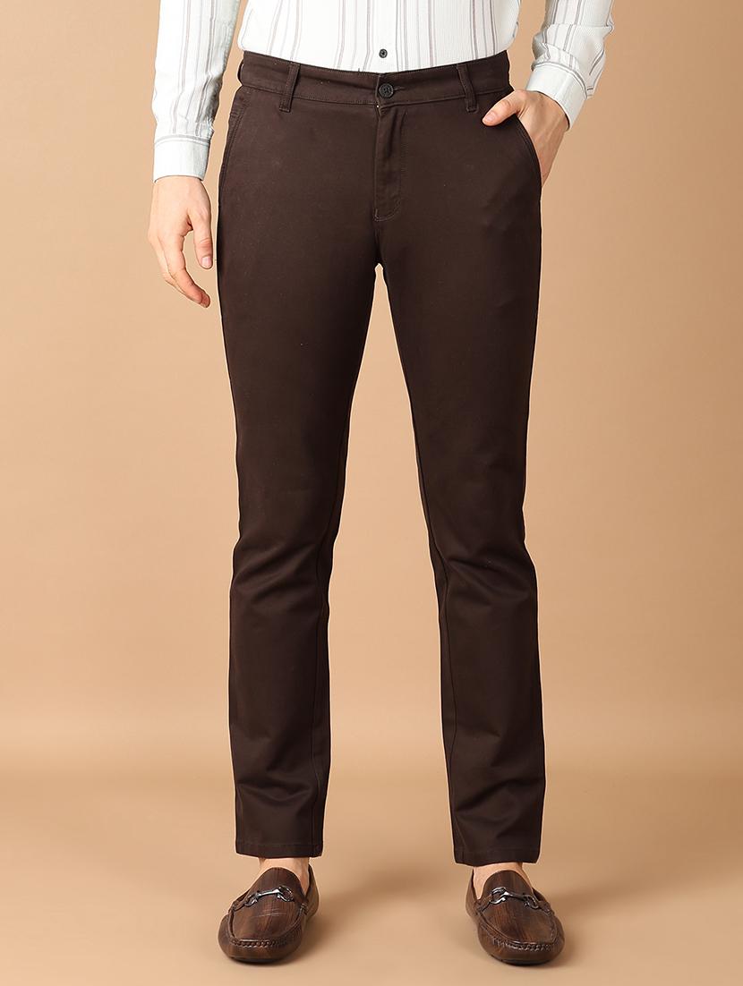 men solids flat front chinos trousers