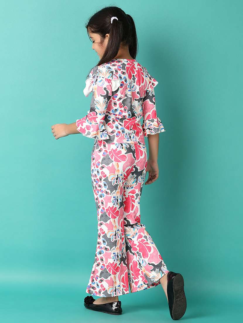girls printed round neck top & trouser set - 21493243 -  Standard Image - 2