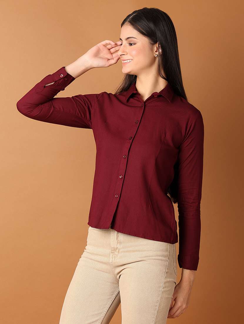 women solid long sleeves collared formal shirt - 21493278 -  Standard Image - 2