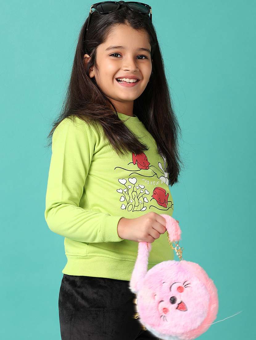 girls front printed round neck sweatshirt - 21493419 -  Standard Image - 2