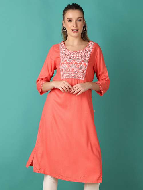 women three quarter sleeve straight kurta - 21493428 -  Standard Image - 0