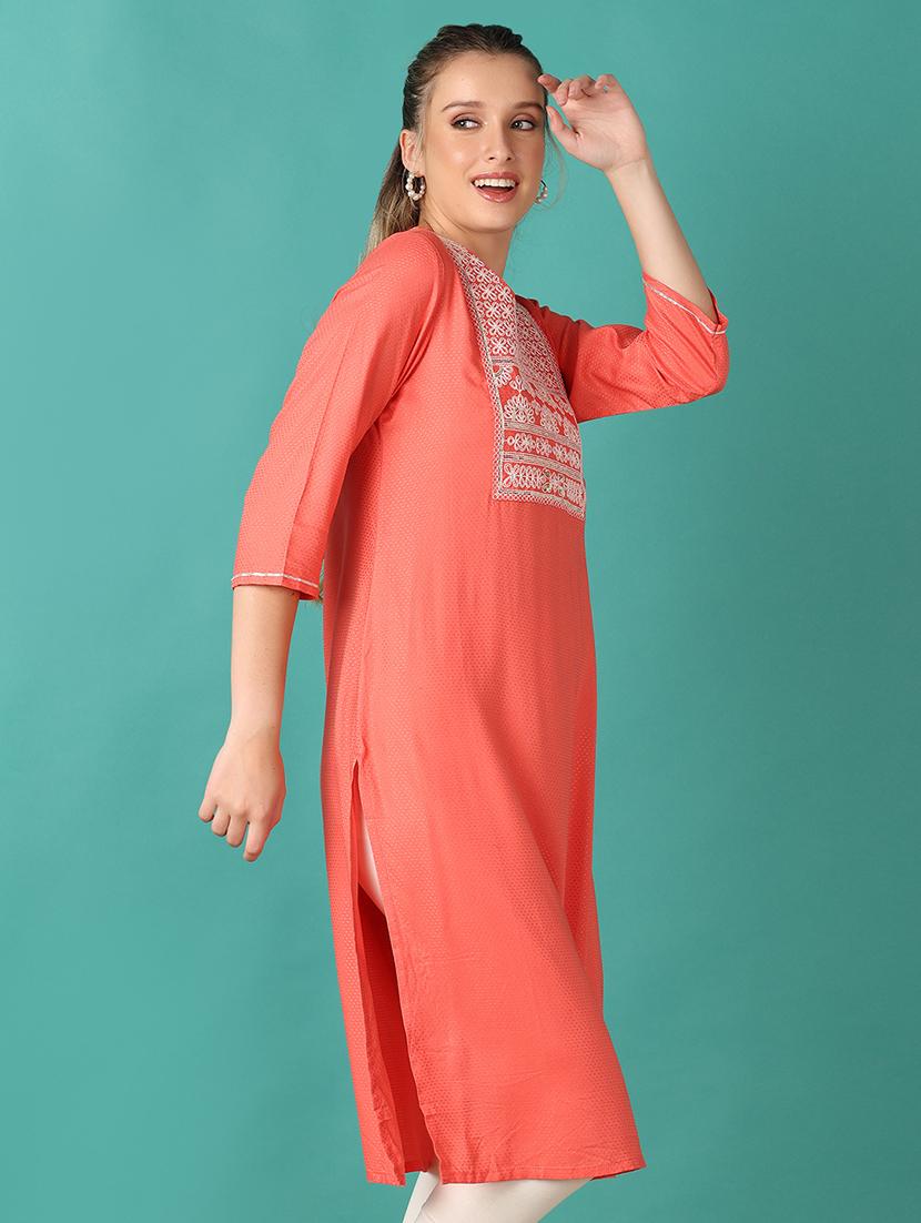 women three quarter sleeve straight kurta - 21493428 - Standard Image - 2