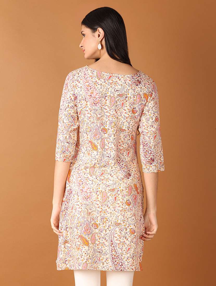 women three quarter sleeve straight kurta - 21493468 -  Standard Image - 2