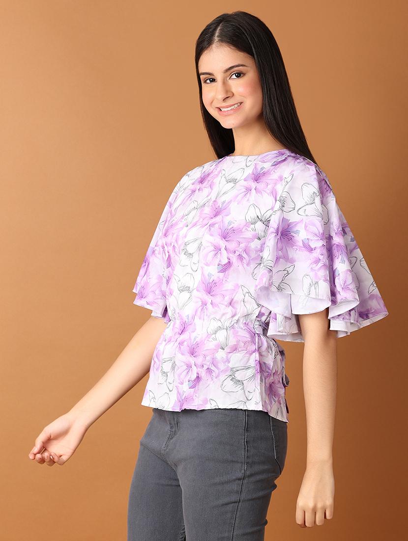 women floral printed flared sleeves peplum top - 21493548 - Standard Image - 2