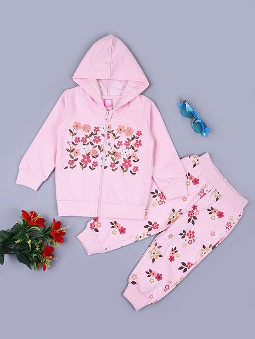 girls floral printed sweatshirt & joggers full length set - 21493640 -  Standard Image - 0
