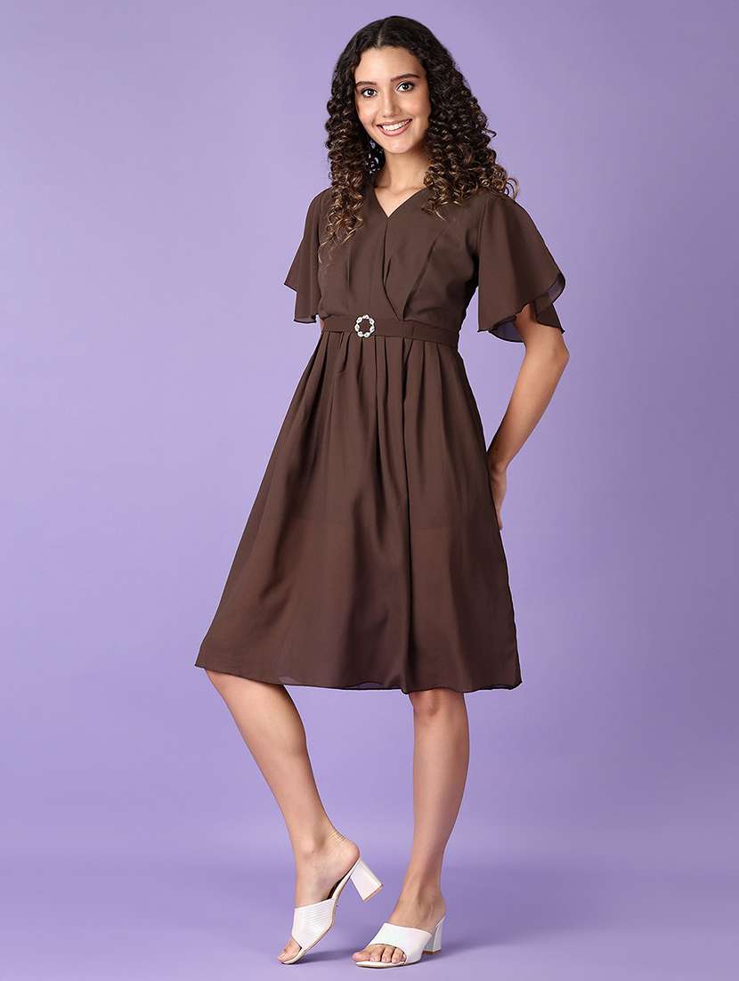 brown solid a-line dress - 21493701 -  Standard Image - 2