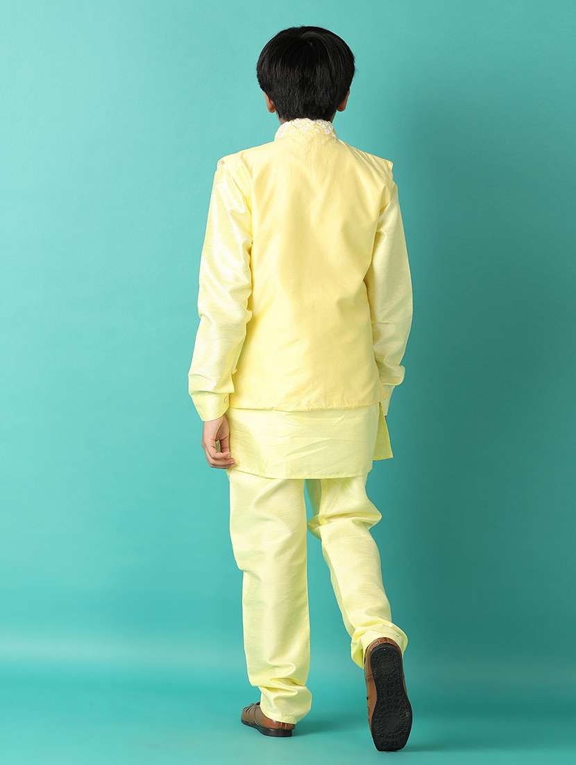 boys embroidered detailed kurta set with jacket - 21493715 -  Standard Image - 2