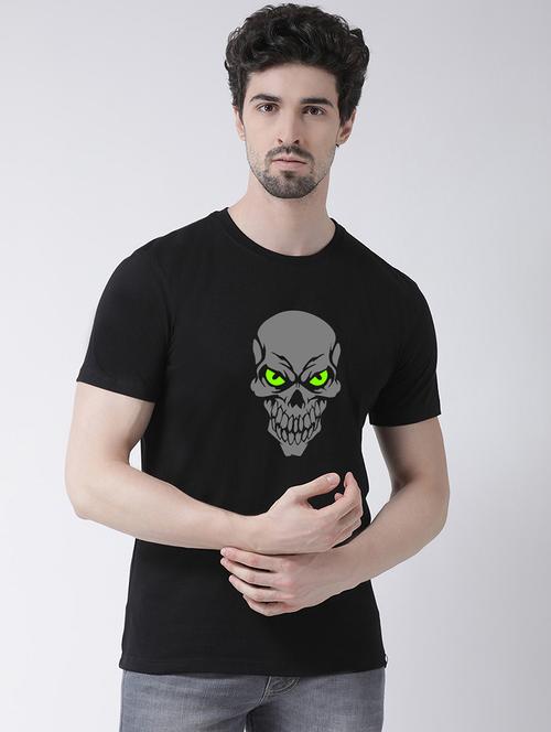 men black cotton front print t-shirt - 21493927 - Standard Image - 0