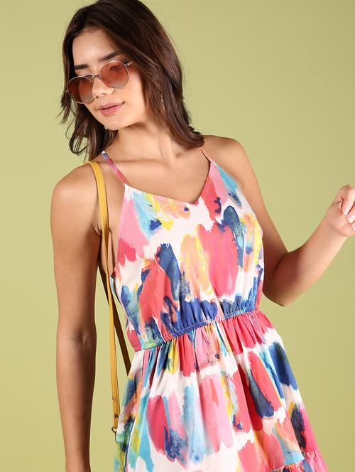 women printed shoulder strap tiered dress - 21493962 - Standard Image - 0