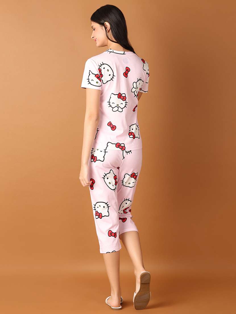 women printed round neck top & capri set - 21494009 -  Standard Image - 2