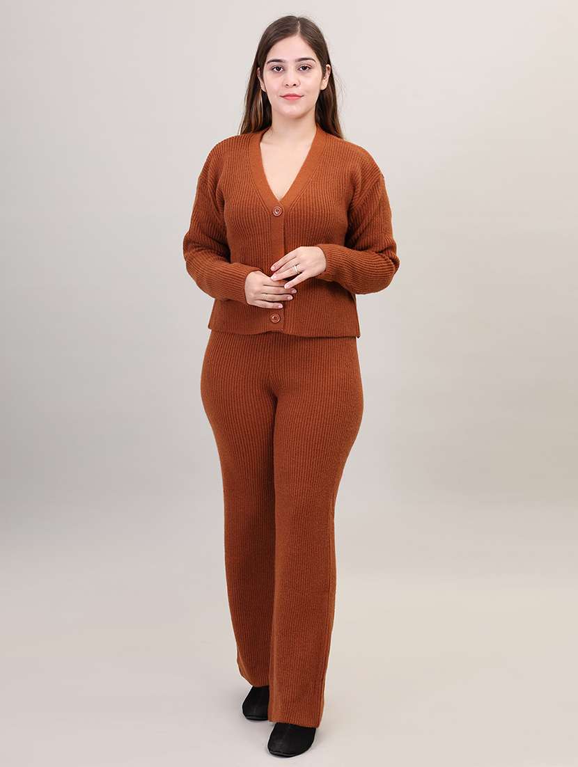 women brown wool co-ord set