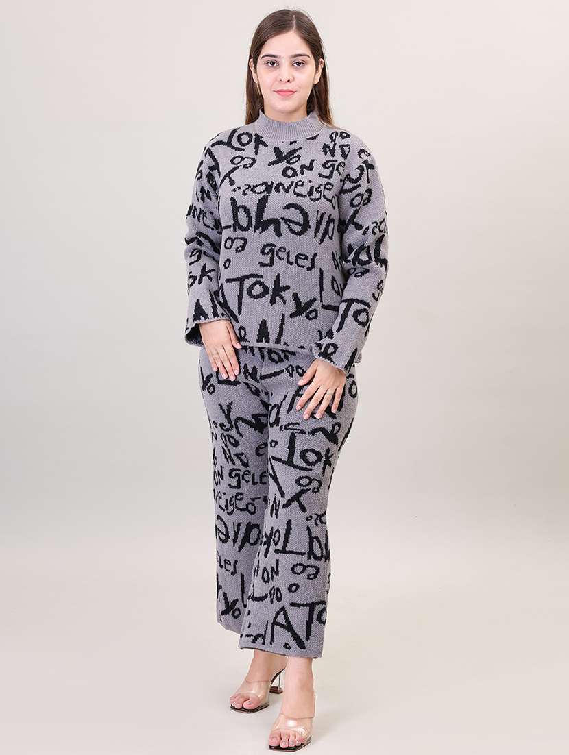 women grey wool co-ord set