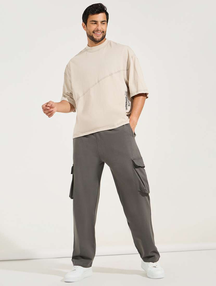 men charcoal solid full length cargo - 21494212 - Standard Image - 2
