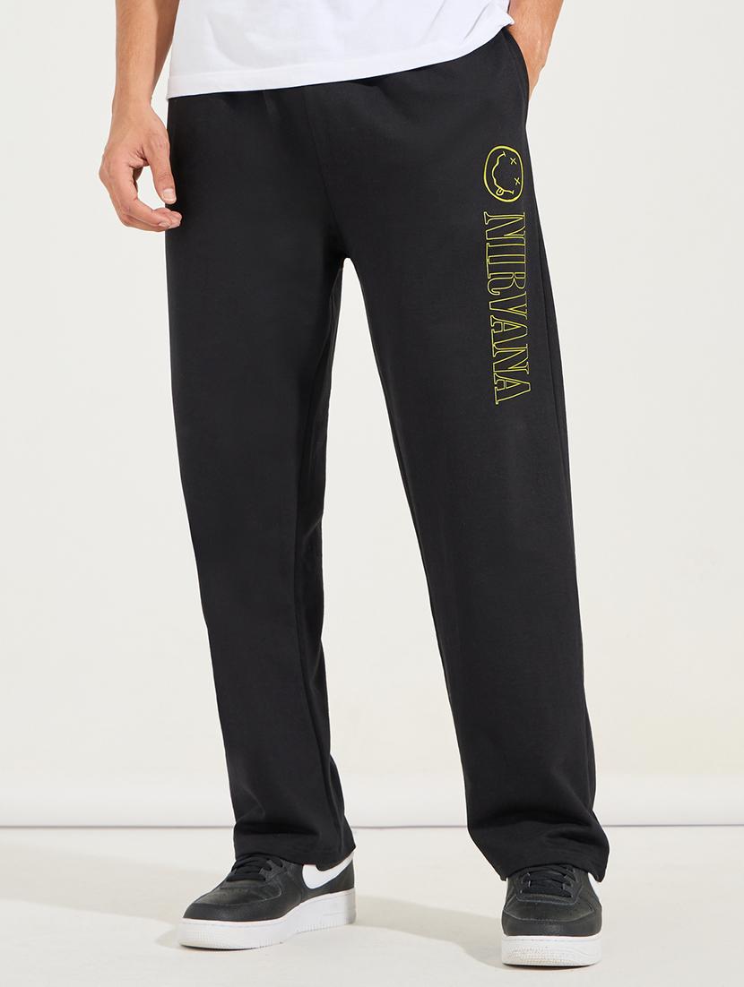 men black typography full length track pant