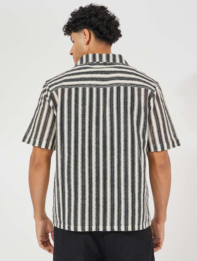 men cuban collar stripes casual shirt - 21494228 -  Standard Image - 2