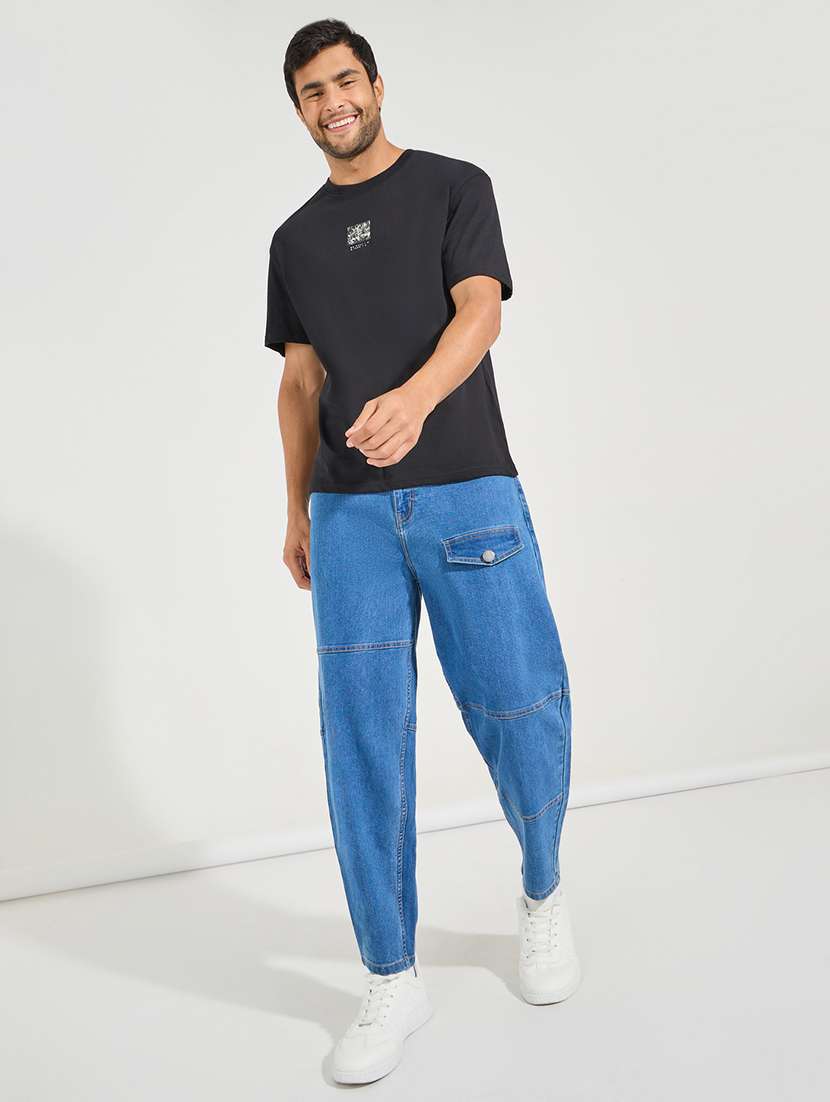 Men Solid Mid Rise Baggy Jean